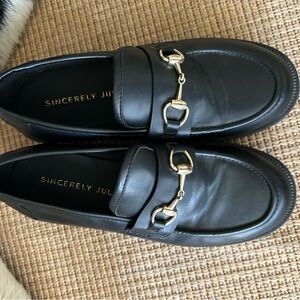 Sincerely Jules Black Loafers with Gold Accent